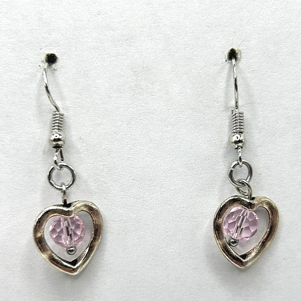 Small Heart Earrings with Pink Accents