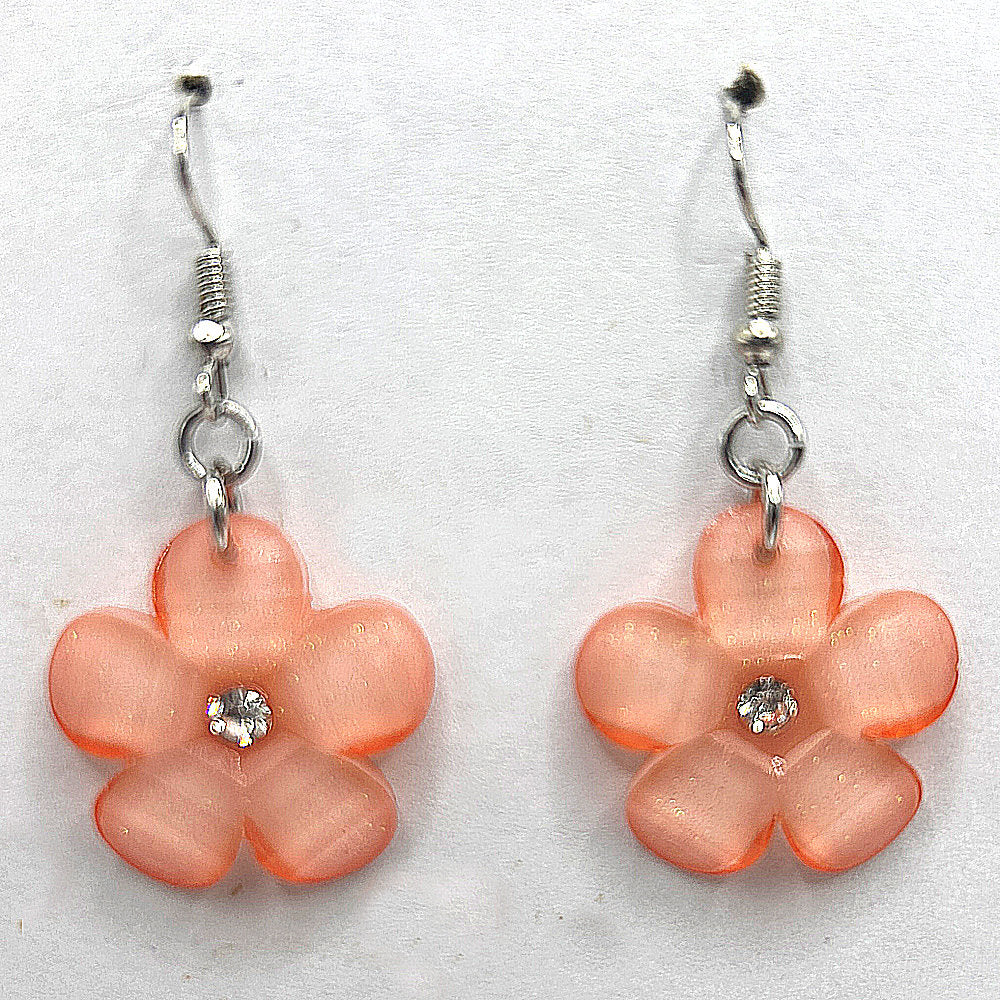 Glittery Peachy-Pink Flower Earrings