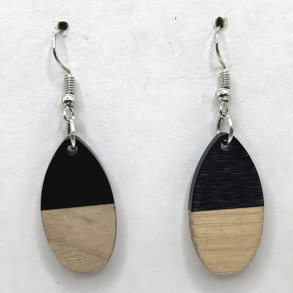 Black Resin and Wood Earrings
