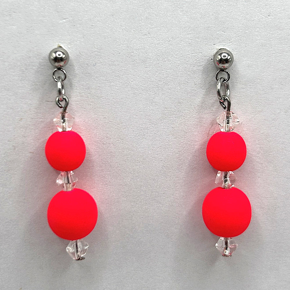 Neon Red-Pink Double Ball Earrings