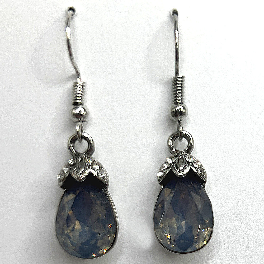 Smoky Teardrop Earrings with Rhinestone Accents