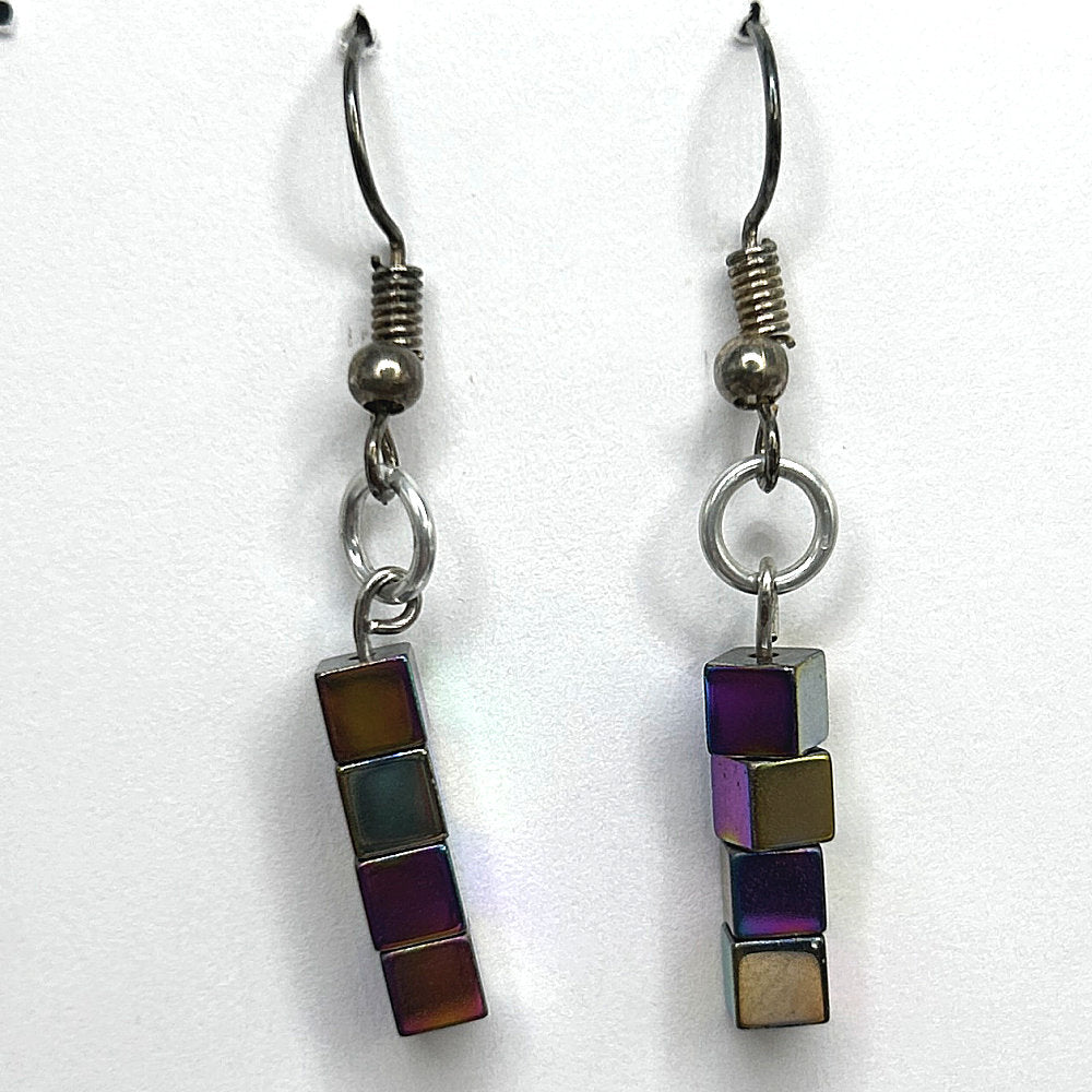 Multicolor Metallic Tiny Cube Earrings