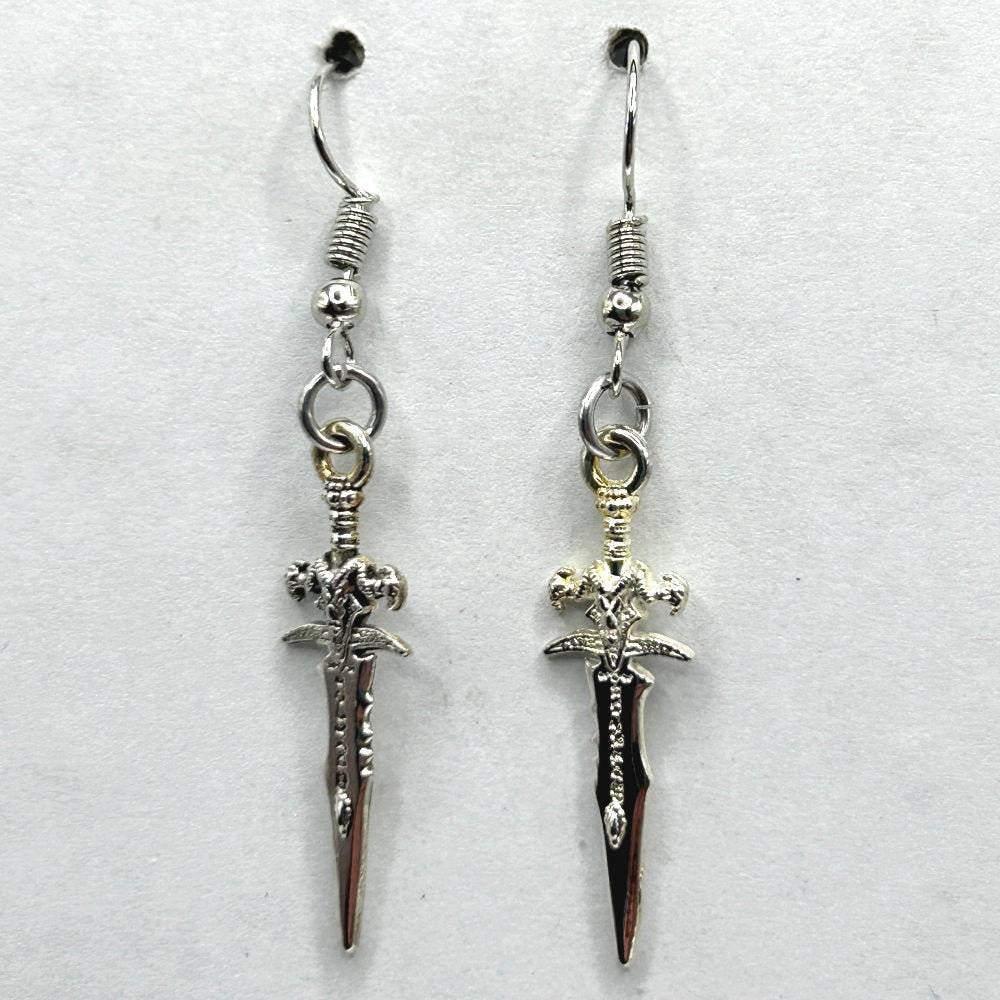 Small Bright Silver Dagger Earrings