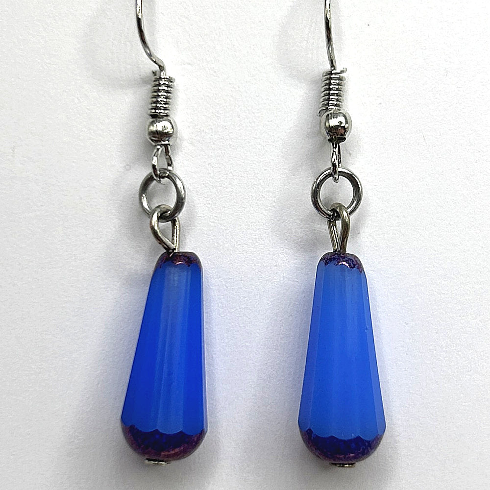 Blue Czech Glass Raindrop Earrings