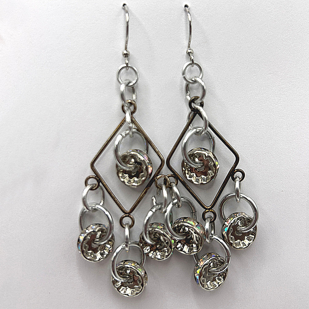 Chandelier Earrings with Rhinestone Rings
