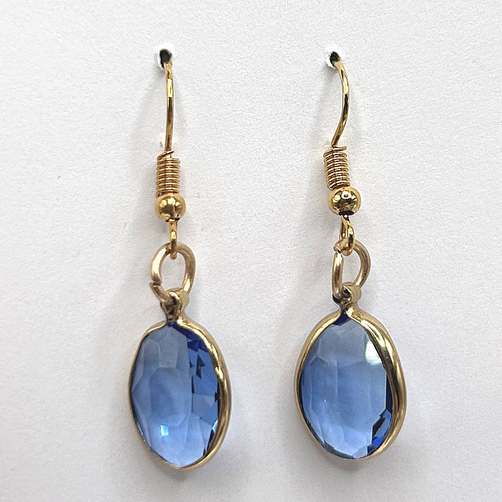 Sky Blue Glass Oval Drop Earrings