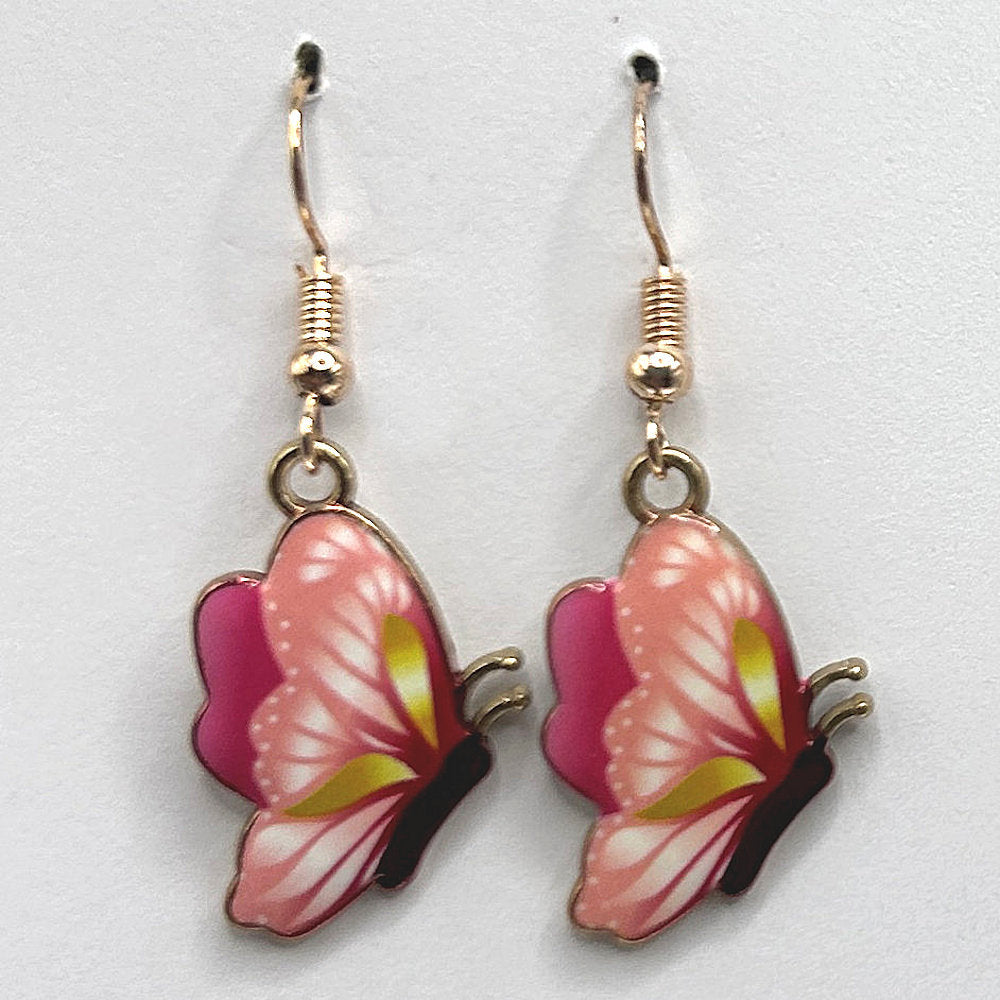 Pink and Yellow Butterfly Earrings