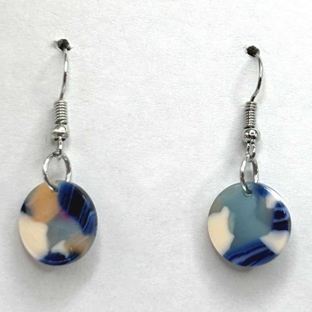 Blue and Earthy Small Disc Earrings
