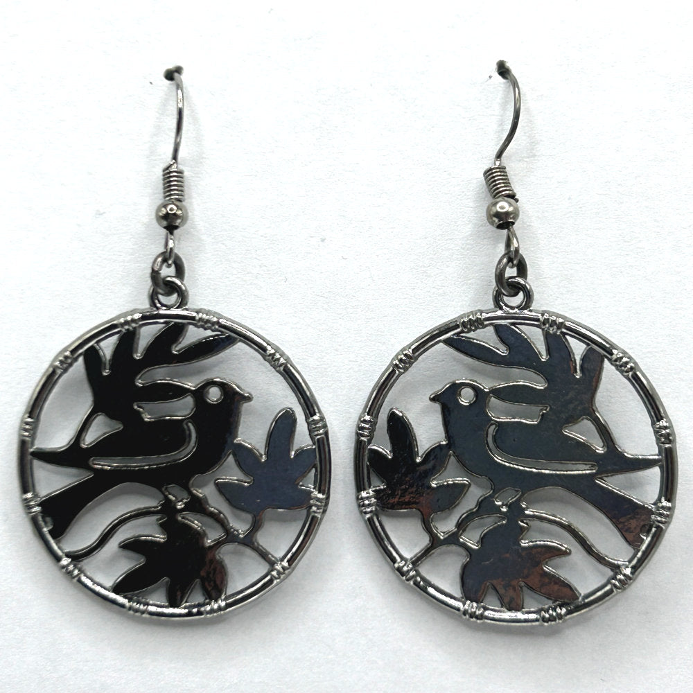 Gunmetal Birds in a Circle Earrings (Heavy)