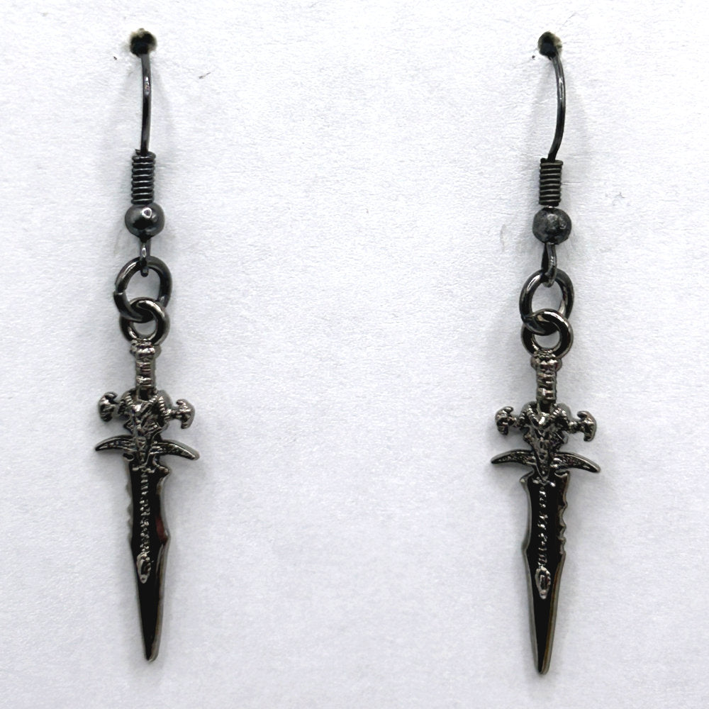 Gunmetal Ornate Dagger Earrings