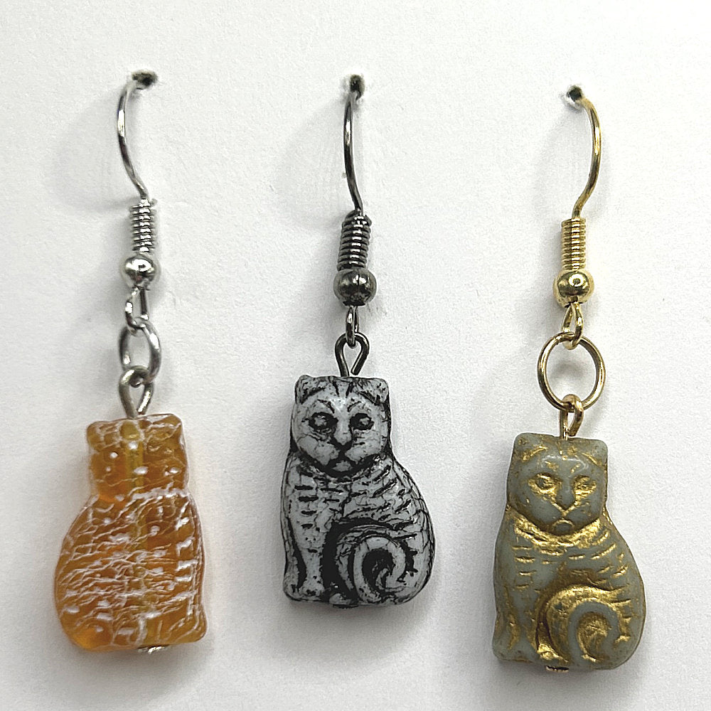 Czech Glass Cat Earrings
