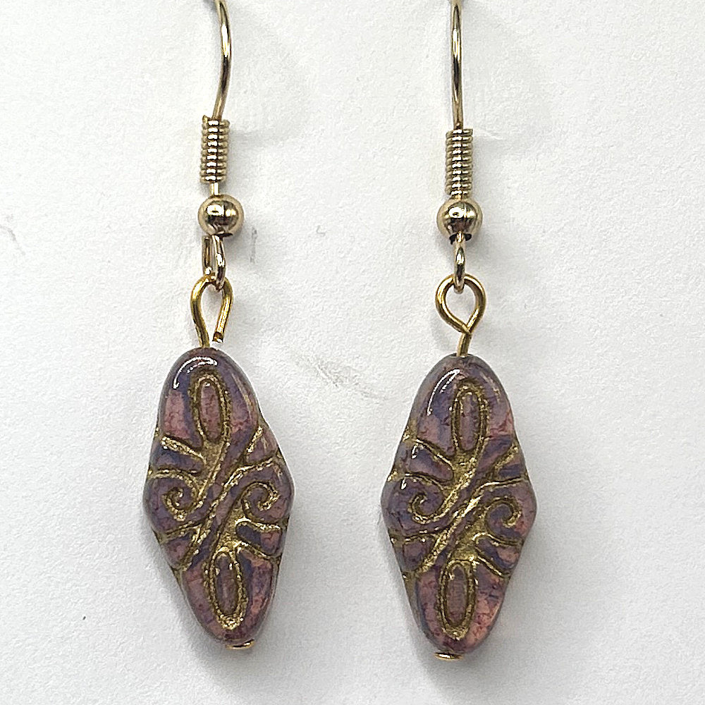 Earthy Purple Arabesque Drop Earrings