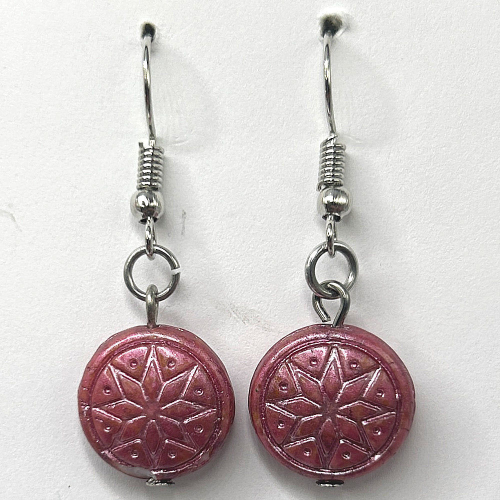 Pink Snowflake Motif Earrings