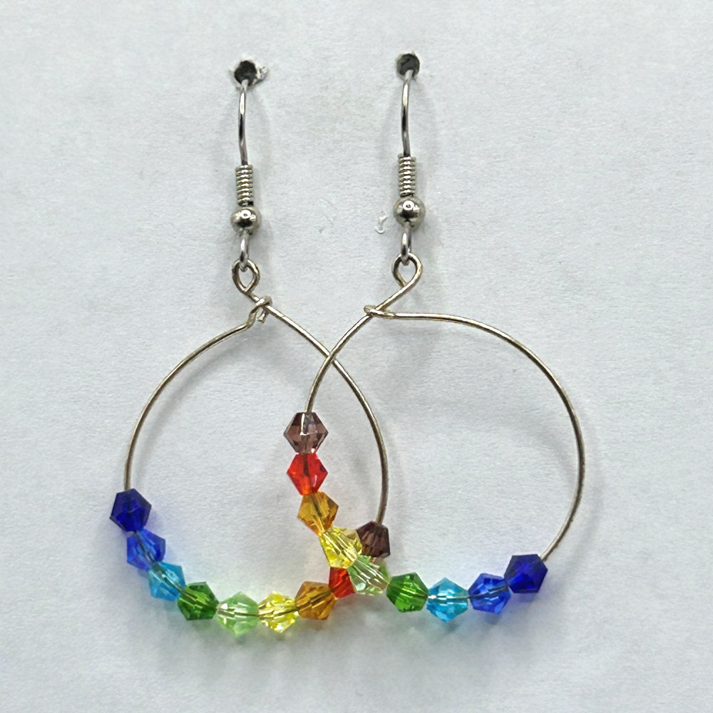 Medium Loop Earrings with Rainbow Bicone Beads