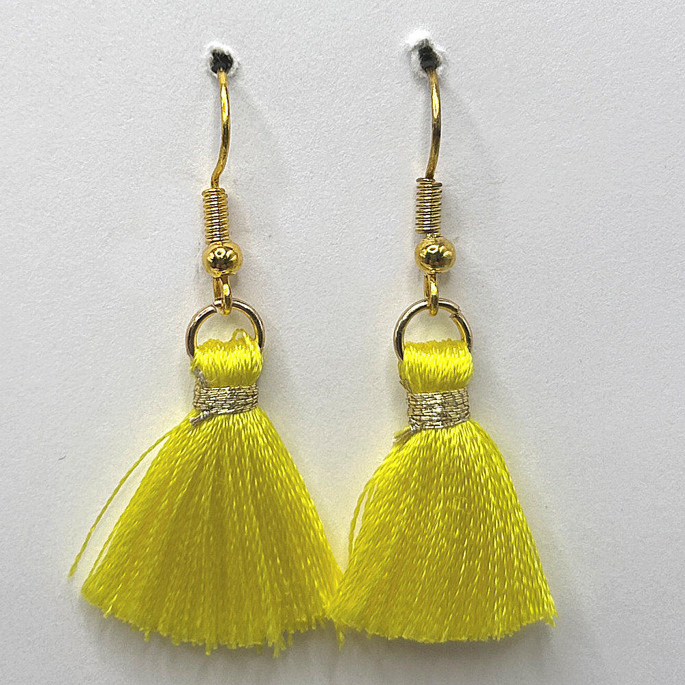 Small Yellow Thread Tassel Earrings