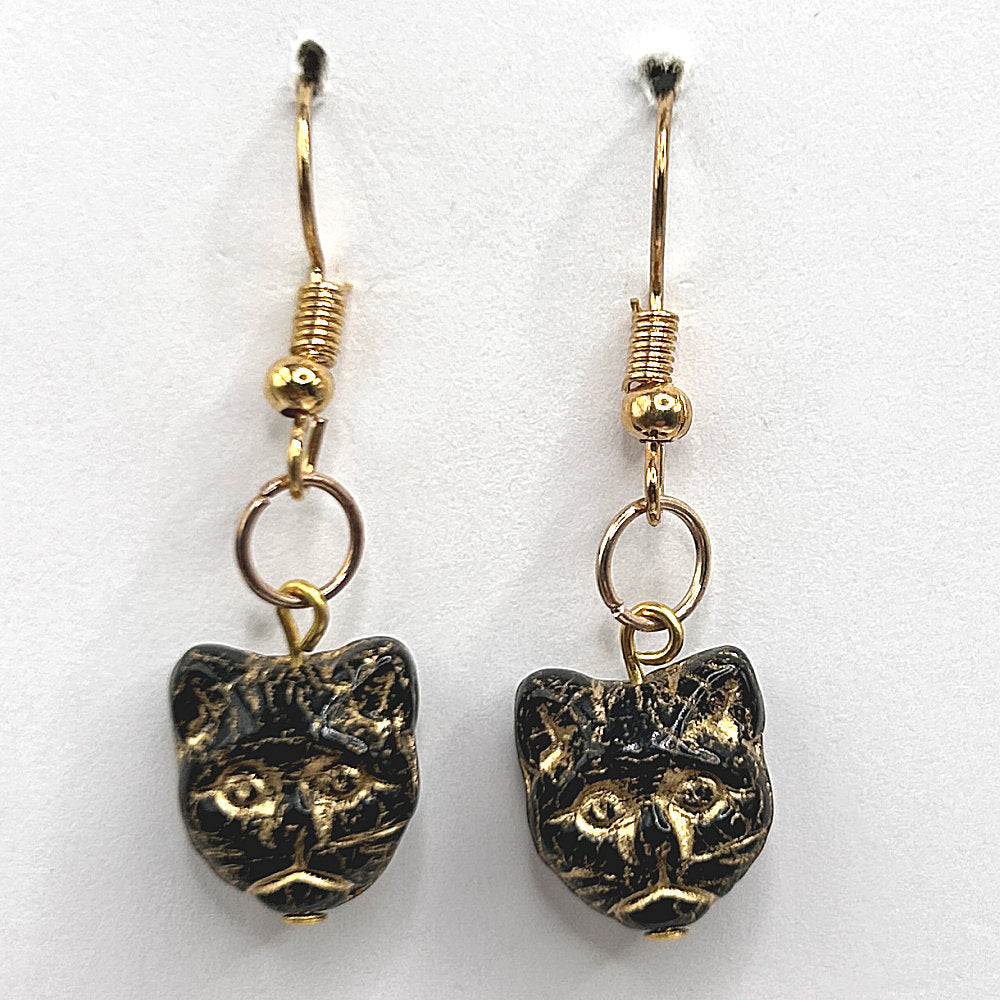 Black Cat with Gold Wash Earrings