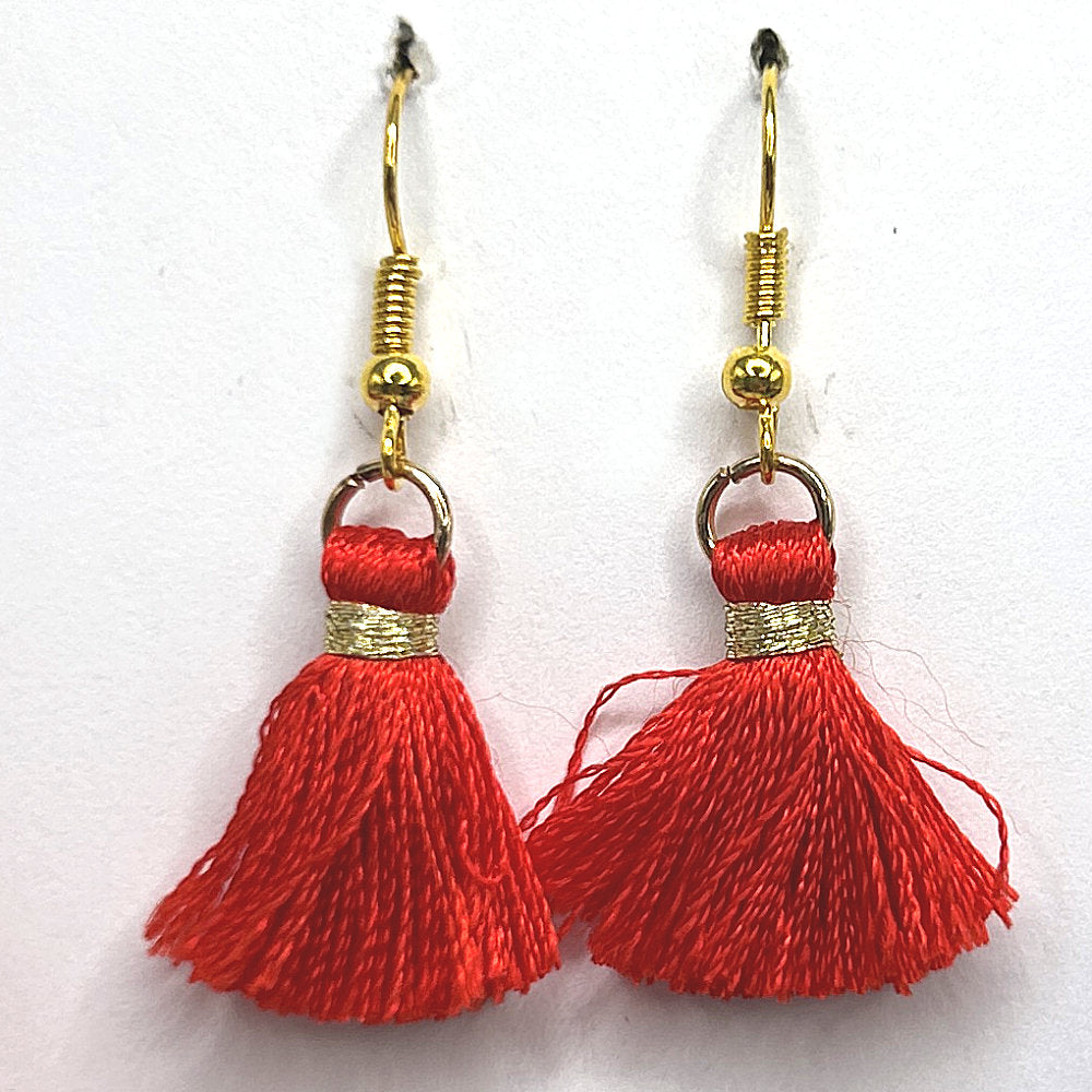 Small Red Thread Tassel Earrings