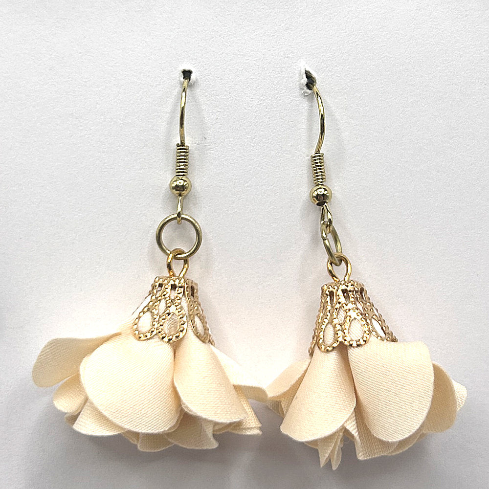 Cream Flower Tassel Earrings