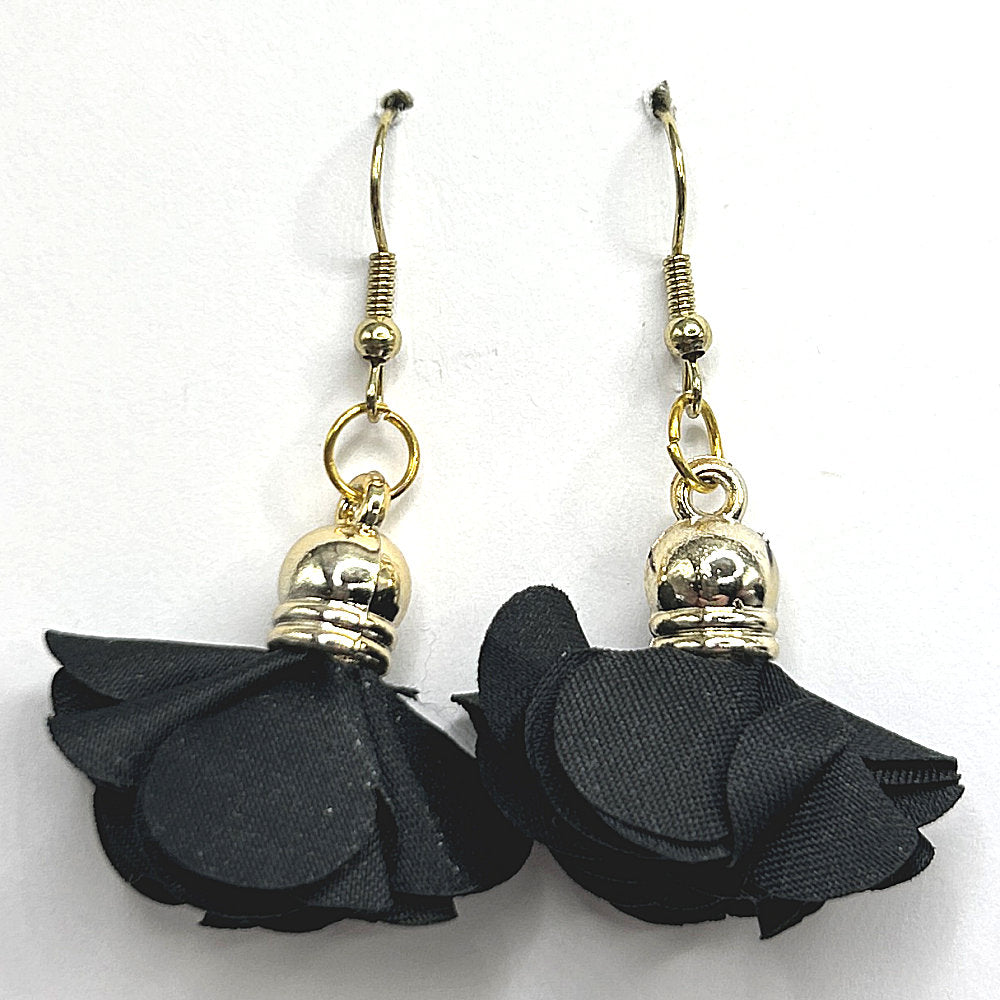 Black Flower Tassel Earrings