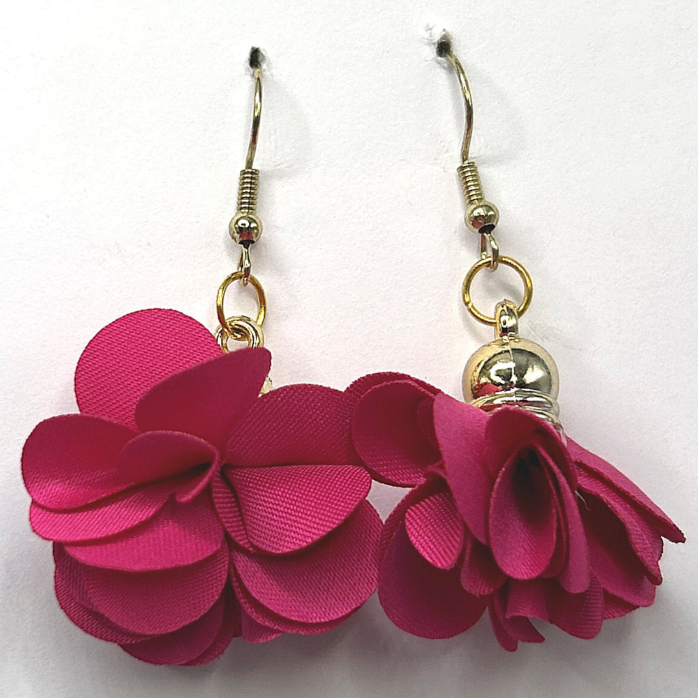 Pink Flower Tassel Earrings