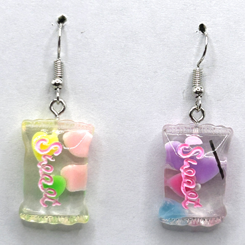 Sweet Candy Package Earrings - Clear with Mixed Hearts