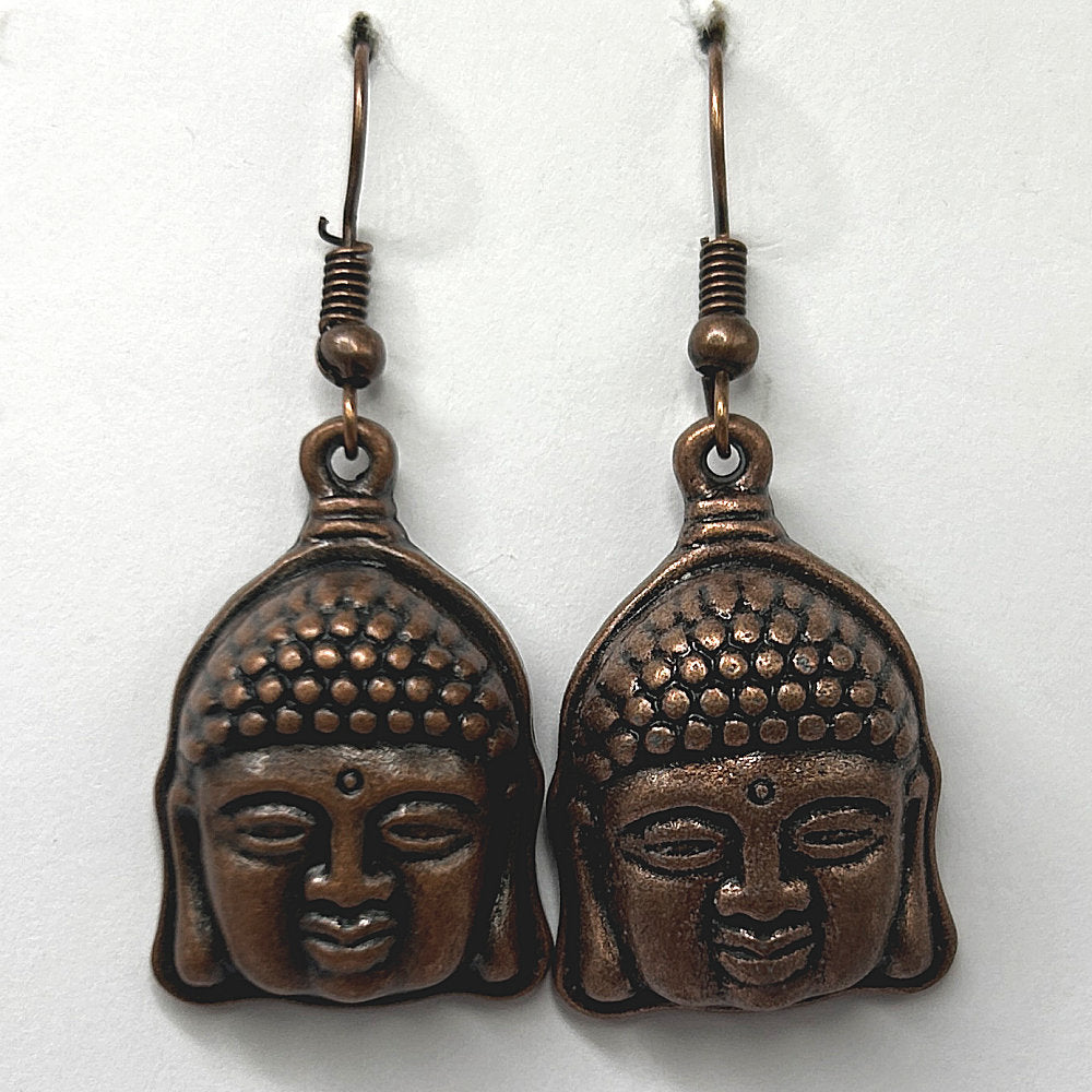 Copper Buddha Face Earrings (Heavy)