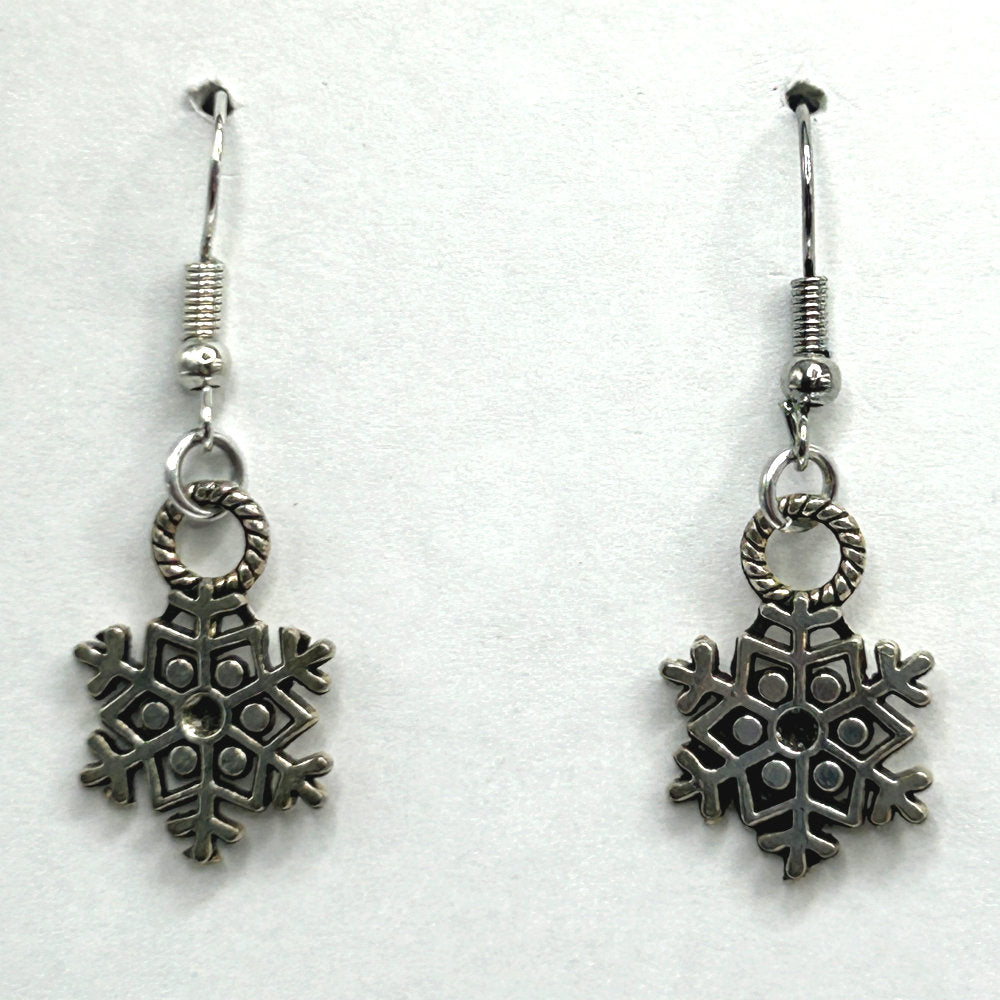 Small Snowflake Earrings with Roped Ring