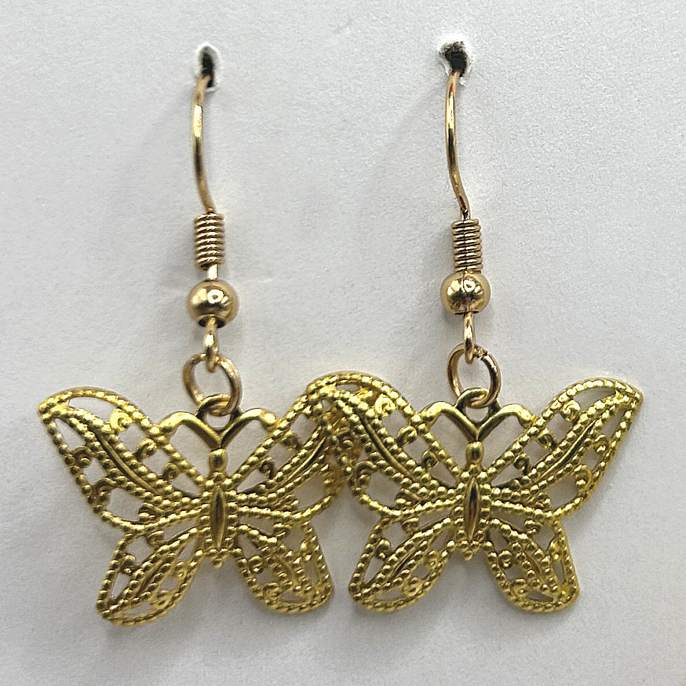 Small Golden Filigree Butterfly Earrings