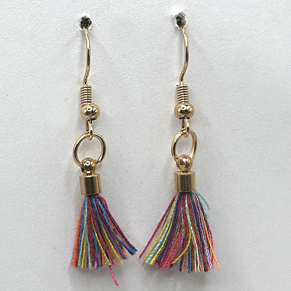 Small Multicolor Thread Tassel Earrings
