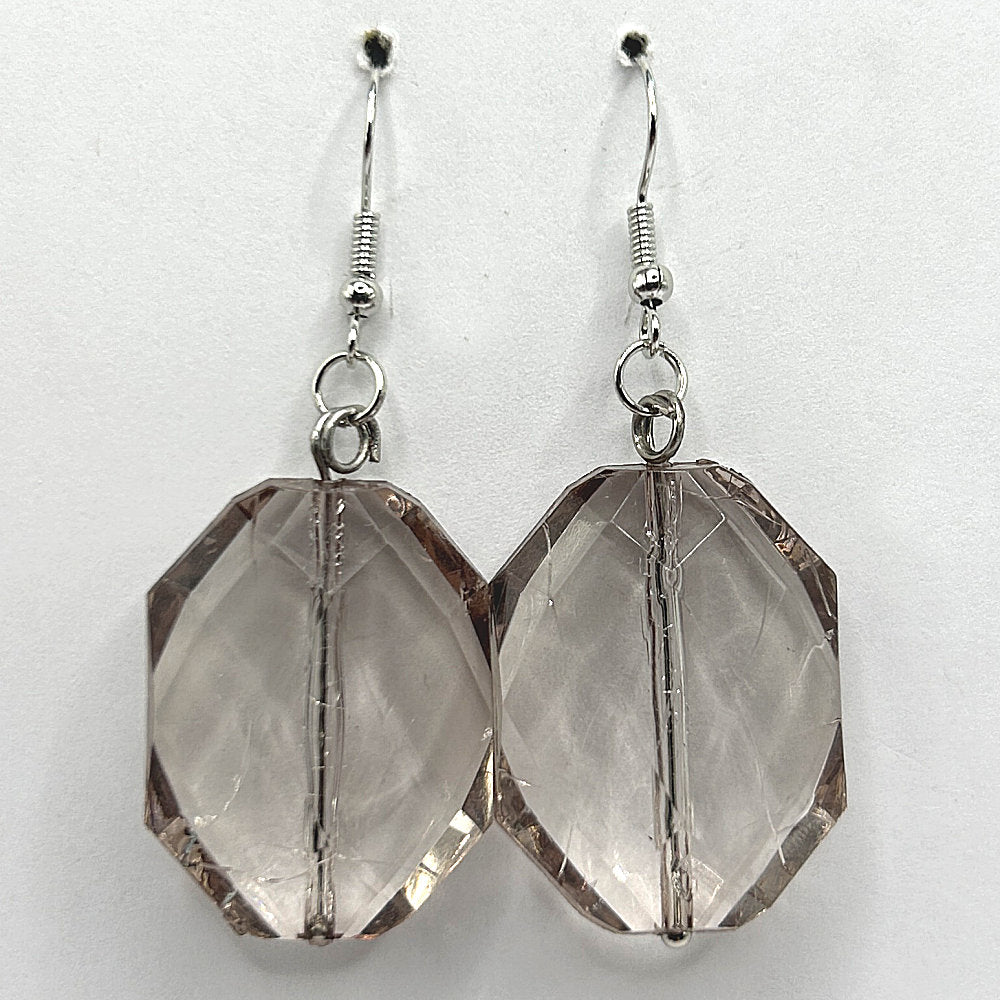Large Smoky Brown Clear Rectangle Earrings (Heavy)