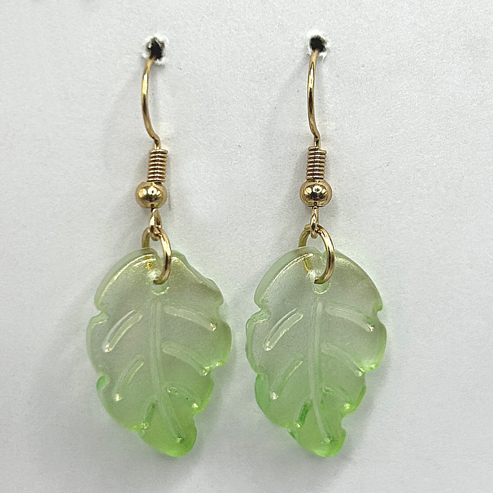Large Green and Clear Ombre Leaf Earrings