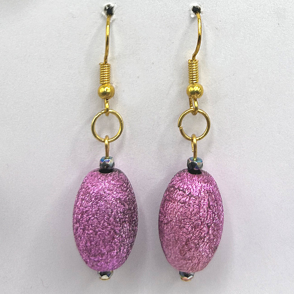 Pink Glittery Oval Drop Earrings