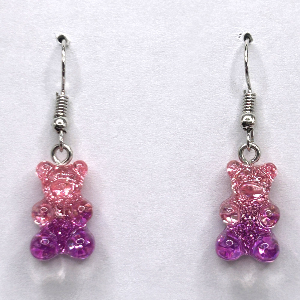 Pink and Purple Glitter Gummy Bear Earrings