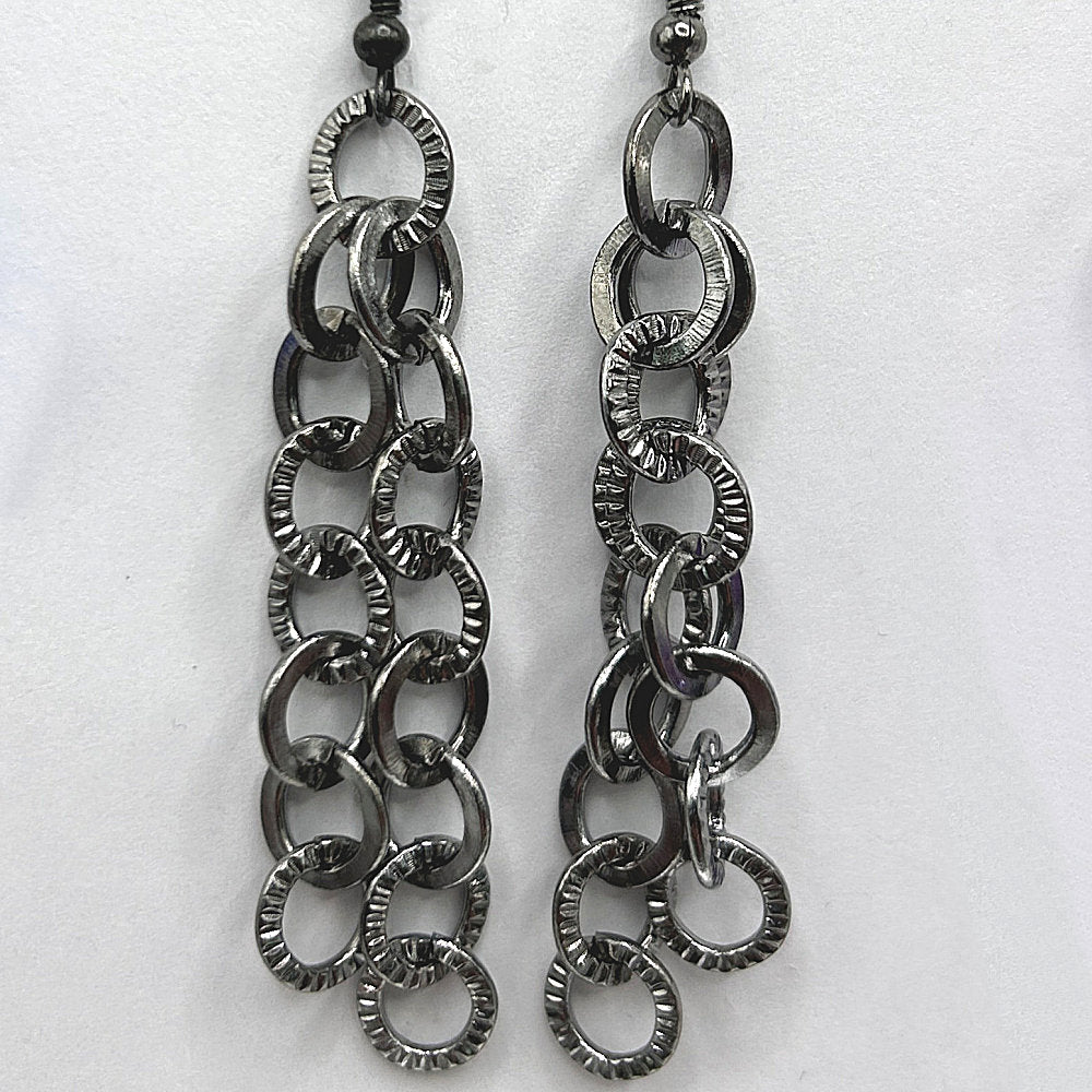 Gunmetal Textured Chain Earrings (Heavy)