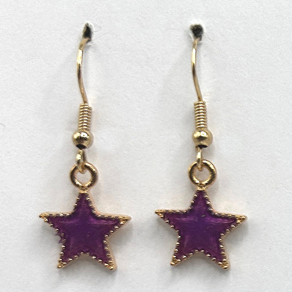 Small Purple Enamel Star Earrings