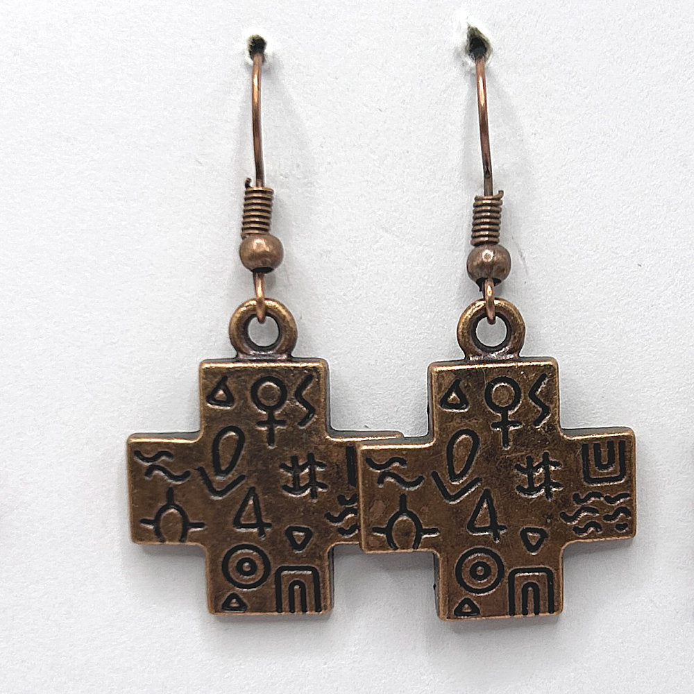 Copper Southwestern Cross Earrings