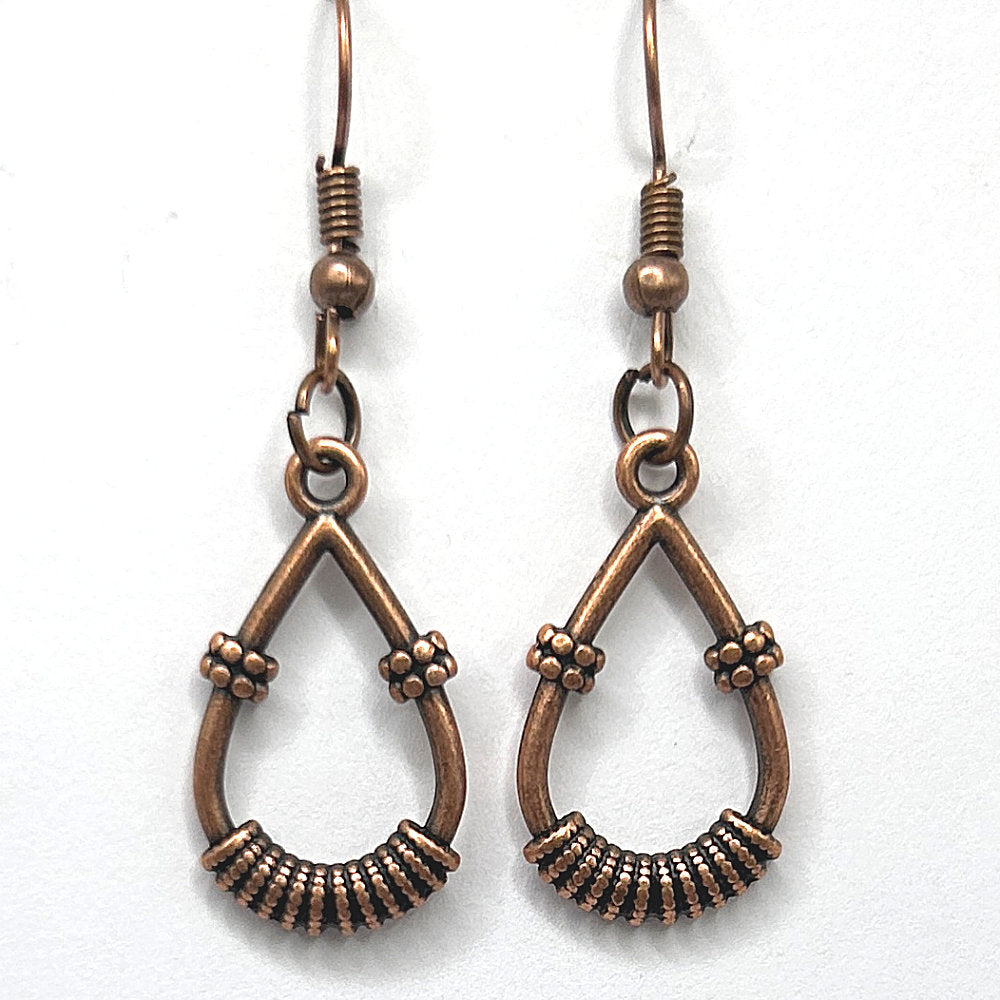 Copper Teardrop Earrings with Rope Rings