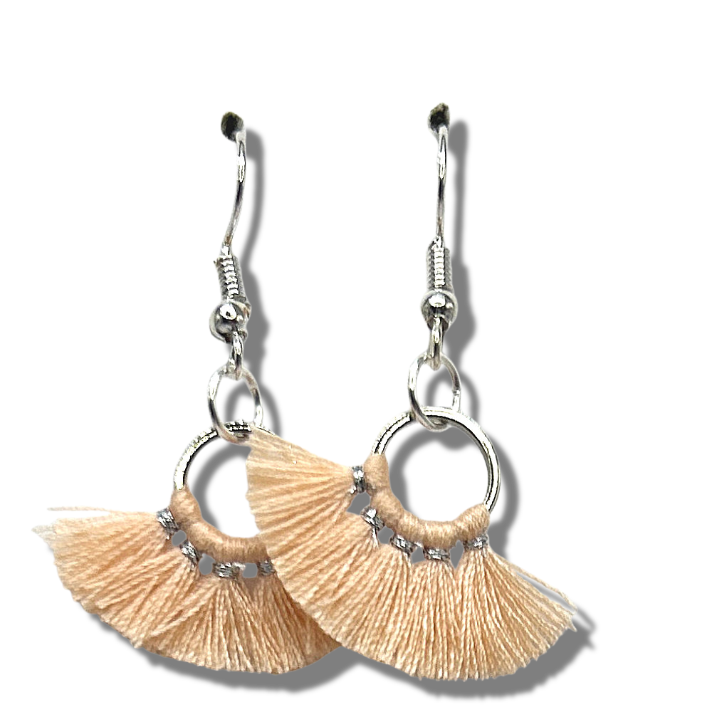 Peach Fanned Thread Tassel Earrings