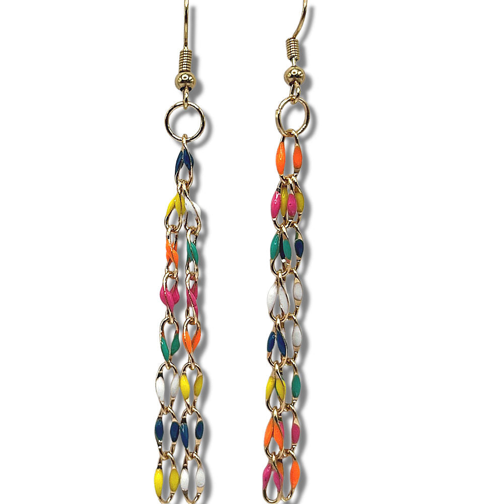 Multicolor Long Double Chain Earrings