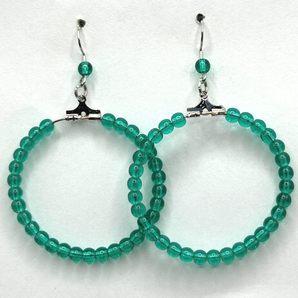 Green Czech Glass Large Loop Earrings