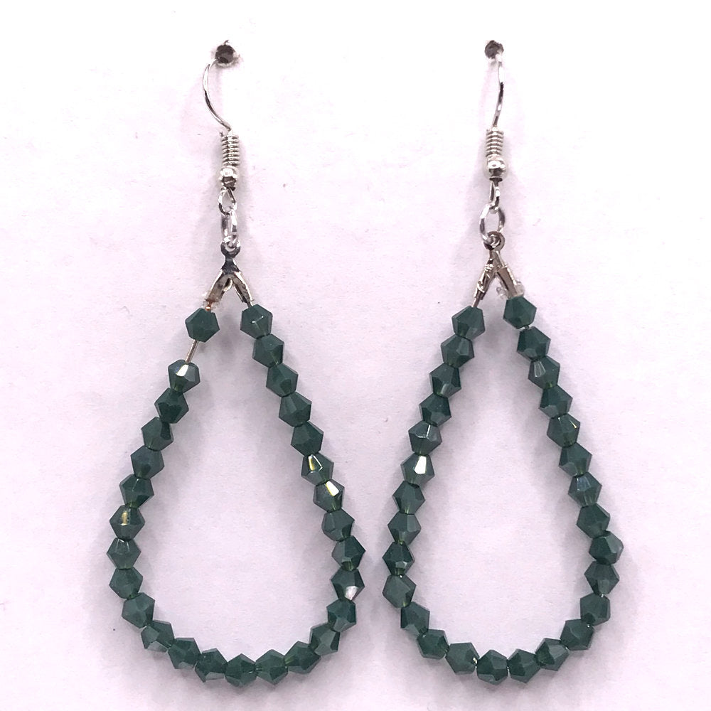 Dark Green Teardrop Loop Earrings