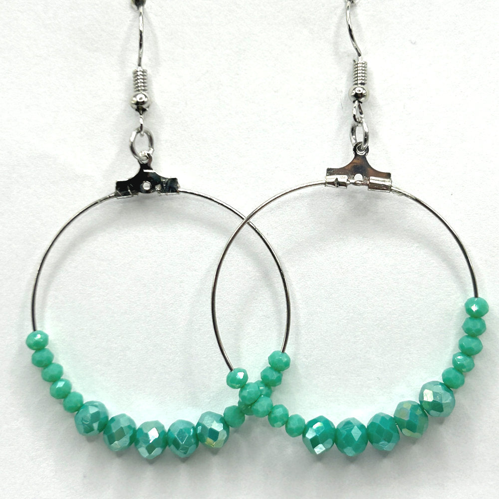 Sparkly Light Green Large Loop Earrings