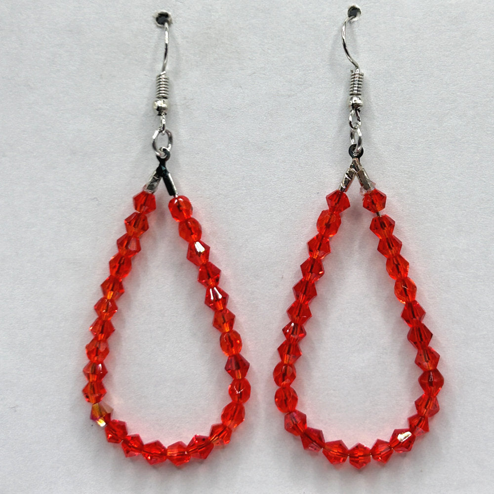 Clear Red Teardrop Loop Earrings