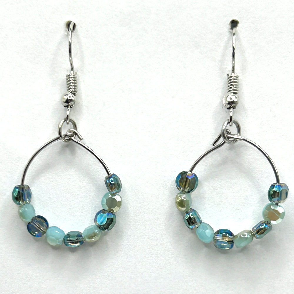 Tiny Loop Earrings with Sparkly Blue Beads