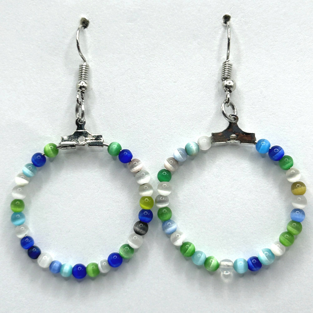 Blue and White Tigereye Medium Loop Earrings
