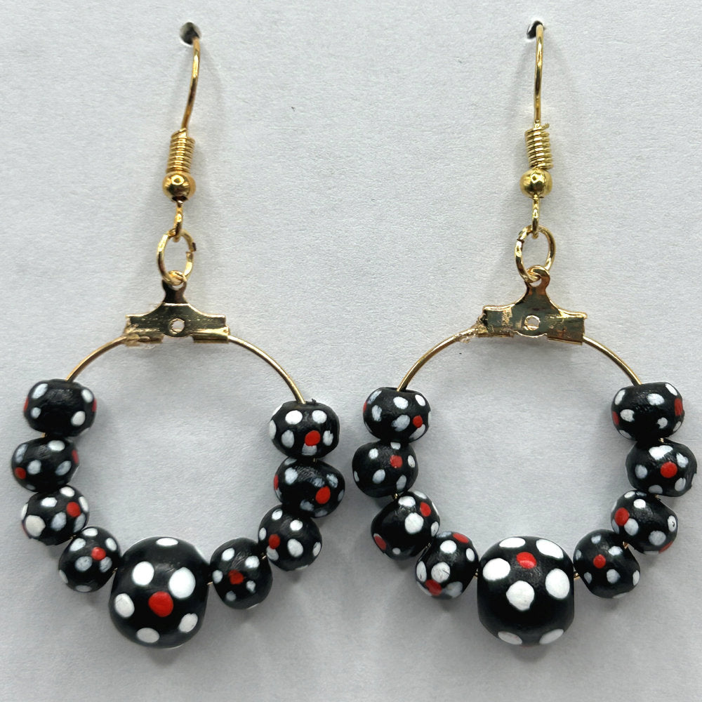 Black Wooden Flower Small Loop Earrings