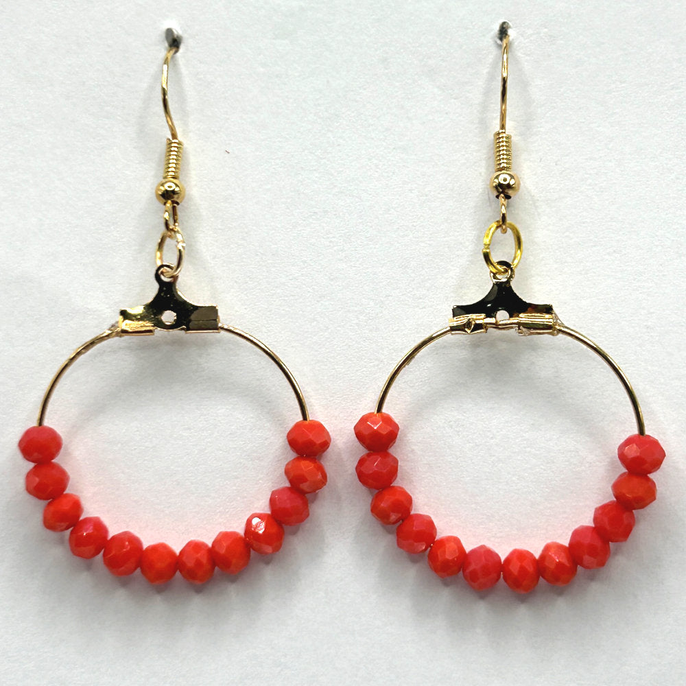 Small Loop Earrings with Orange-Red Beads