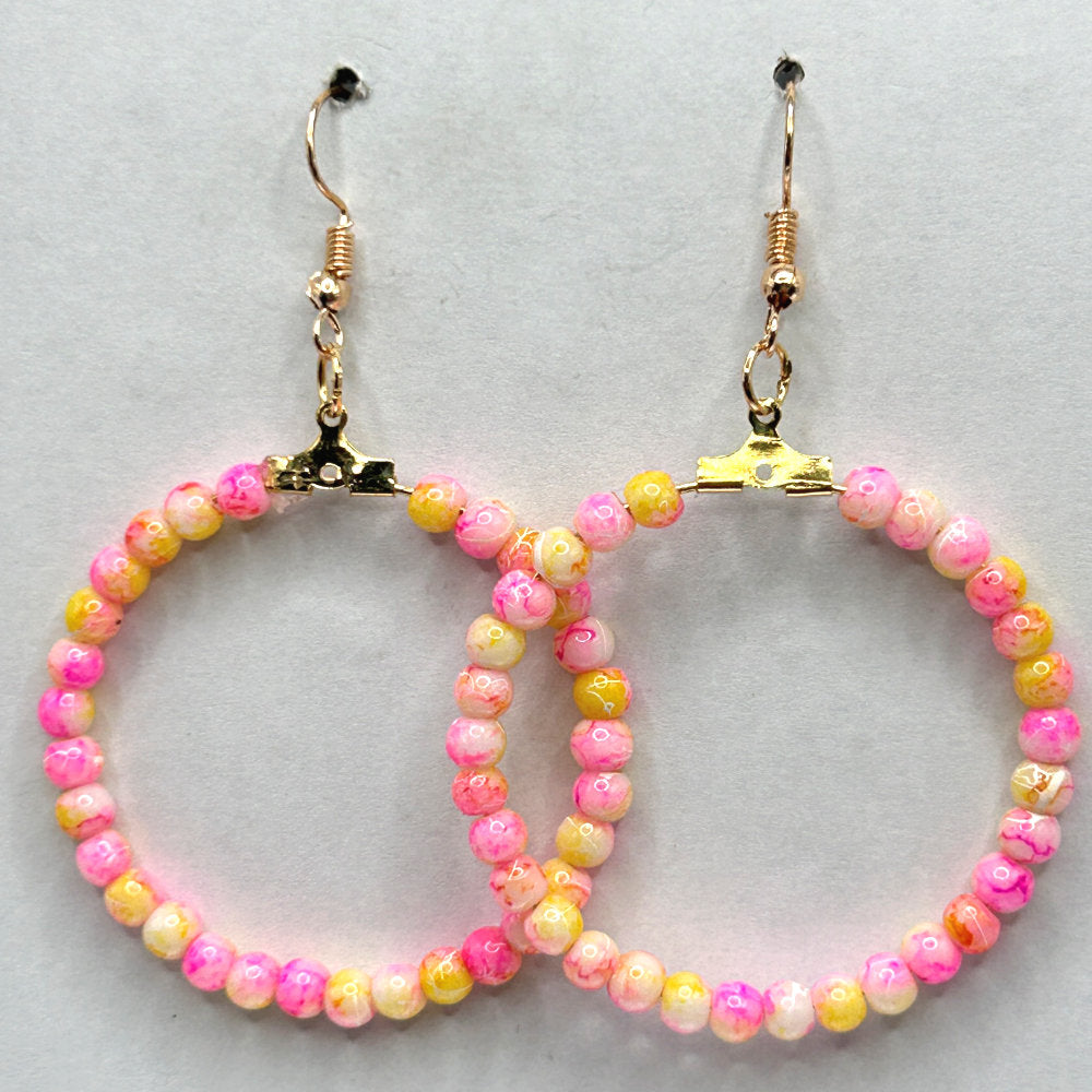 Pink and Yellow Large Loop Earrings