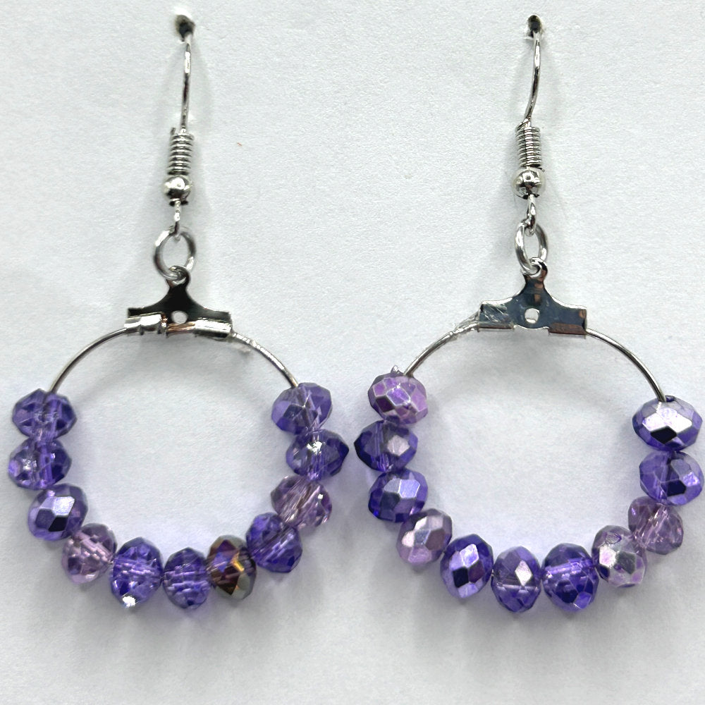 Clear Purple Sparkle Small Loop Earrings