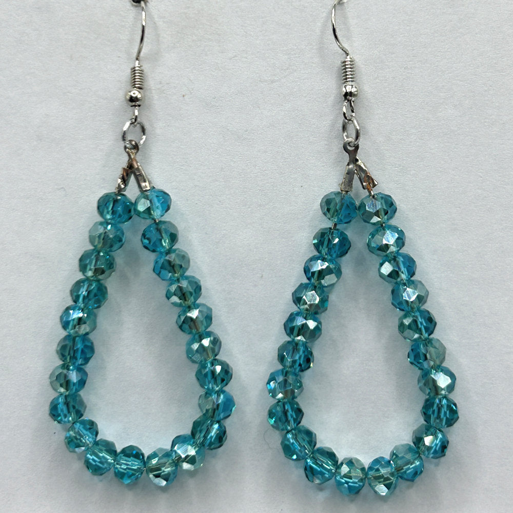 Big Sparkly Blue Teardrop Loop Earrings